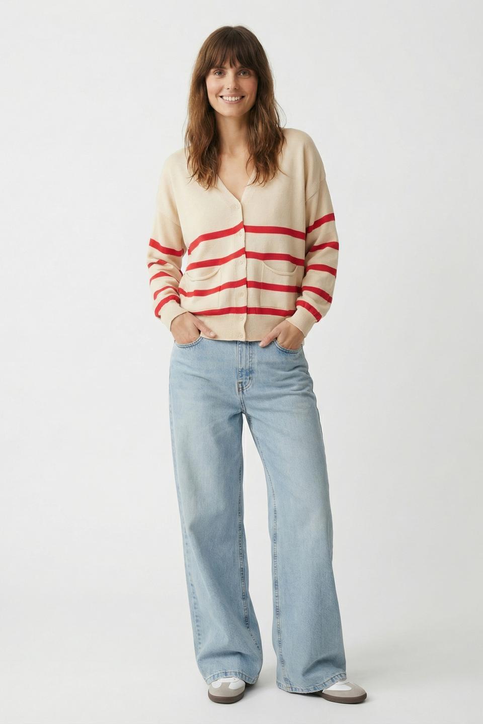 Cardigan scollo V righe | Brend