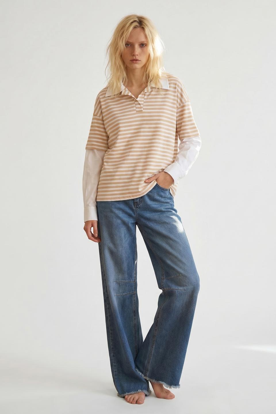 Maglia felpina rigata con colletto | Brend