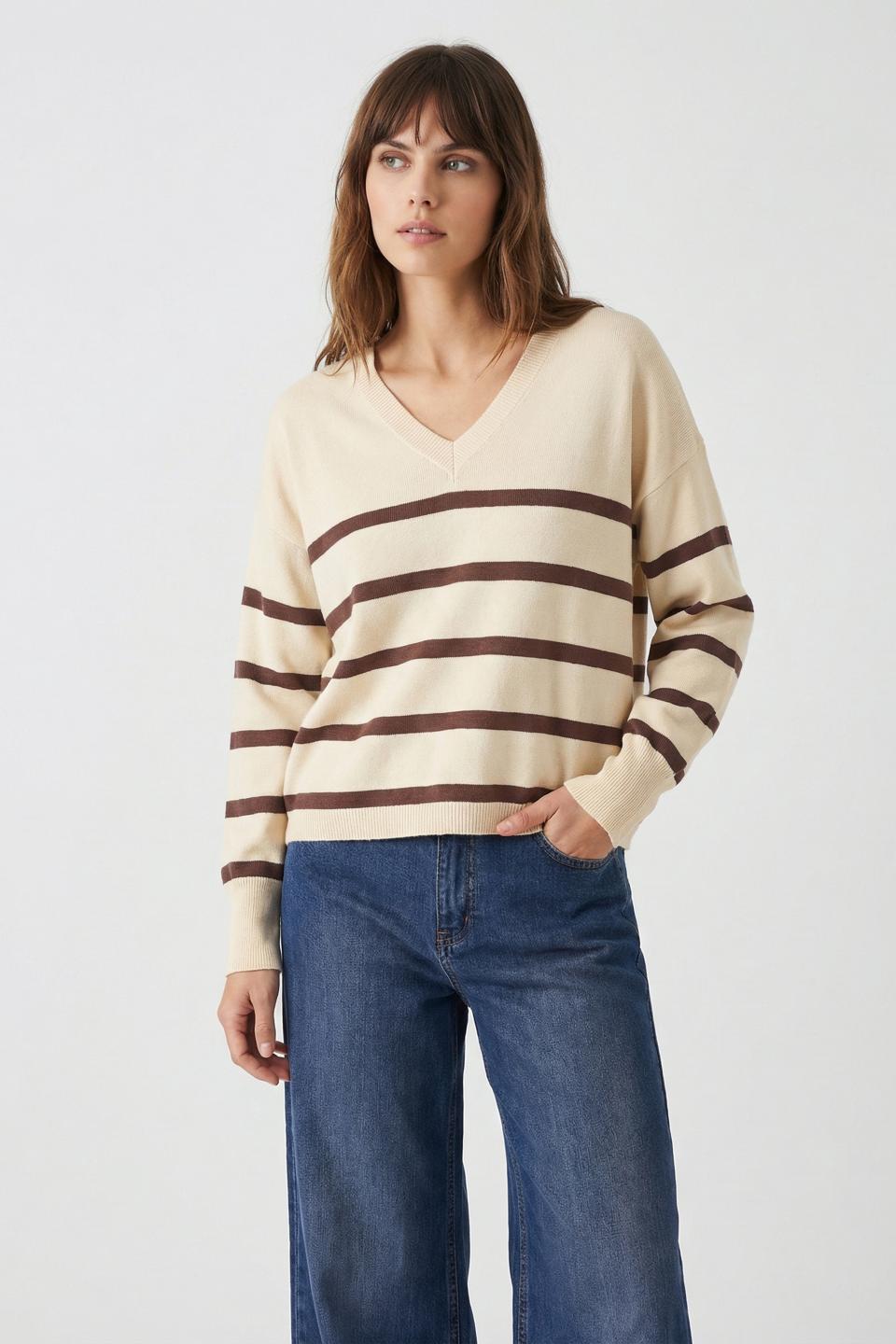 Maglia scollo v righe | Brend