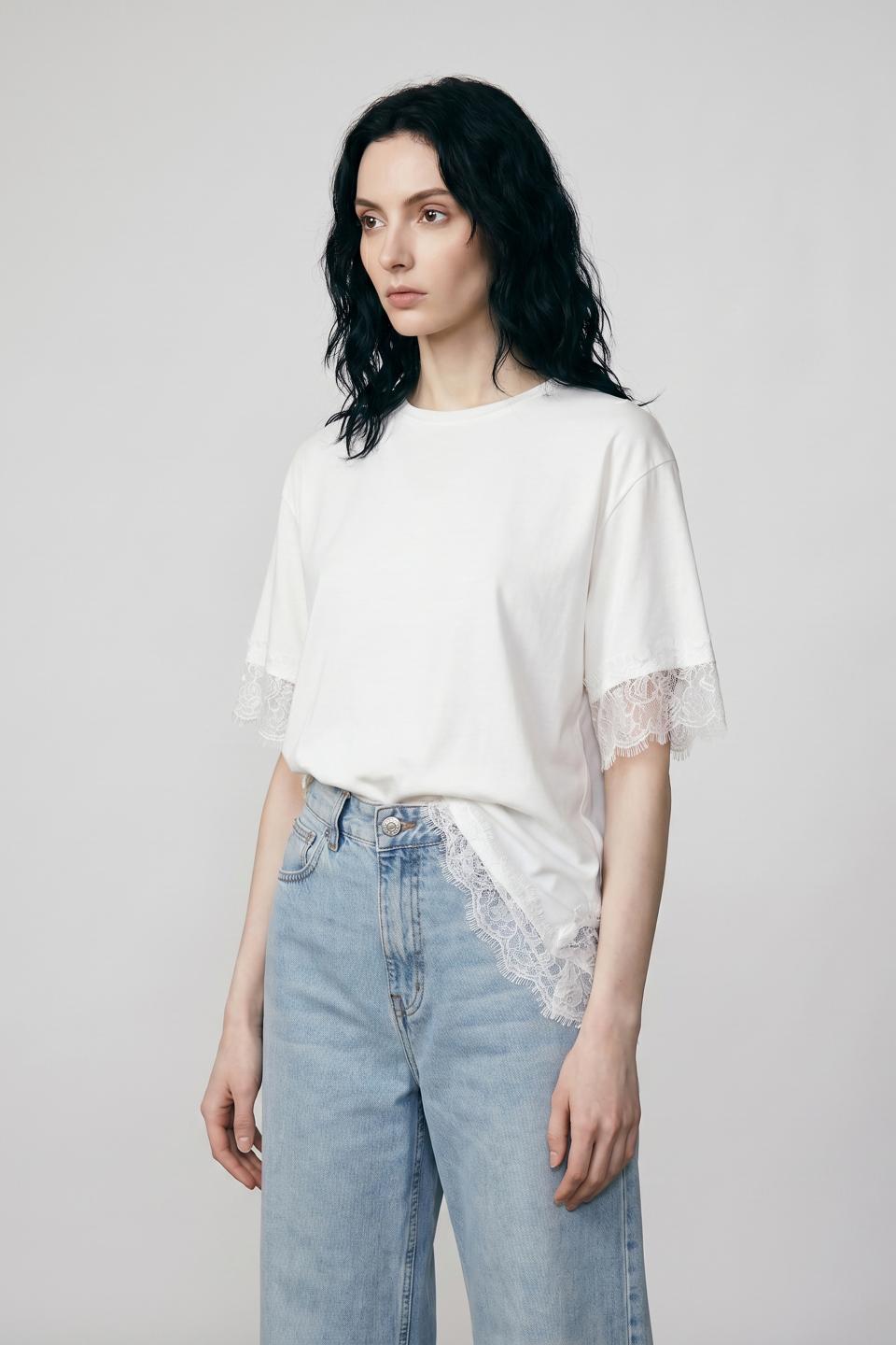 T-shirt asimmetrica pizzo | Brend