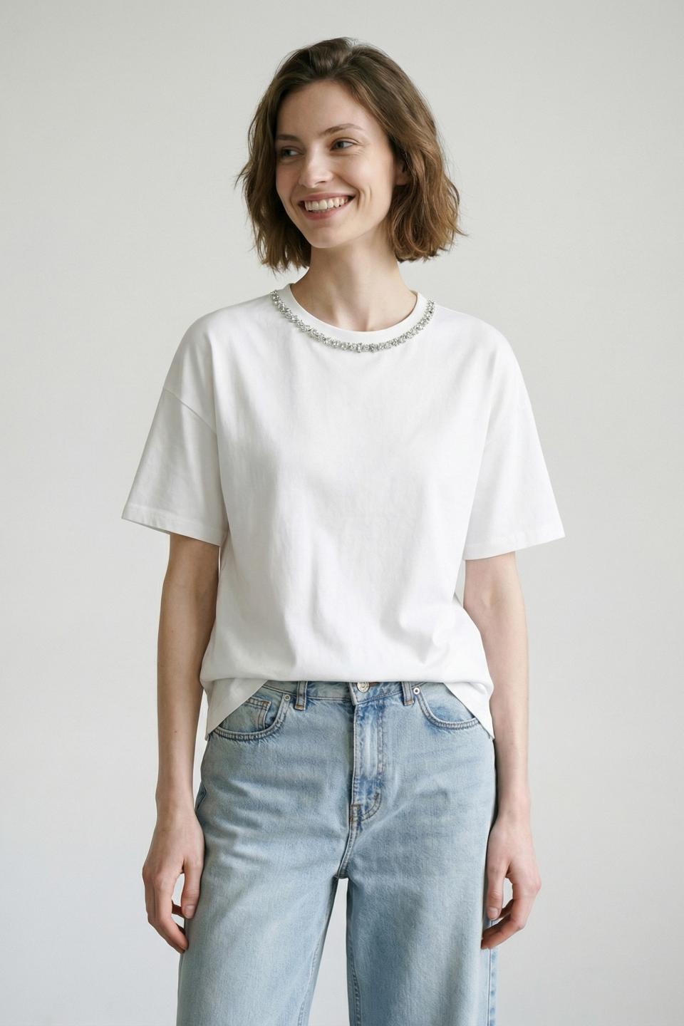 T-shirt girocollo strass | Brend