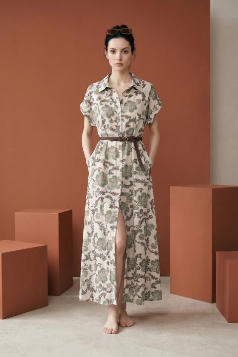 Chemisier lungo fantasia fiori militare - Primavera Estate 2026 | Brend