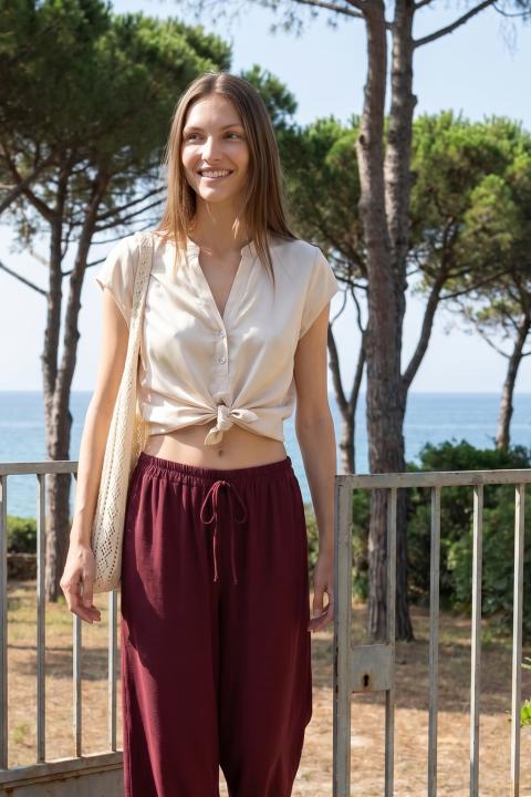 Blusa polo viscosa burro - Primavera Estate 2026 | Brend