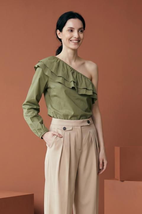 Blusa monospalla volant oliva - Primavera Estate 2026 | Brend