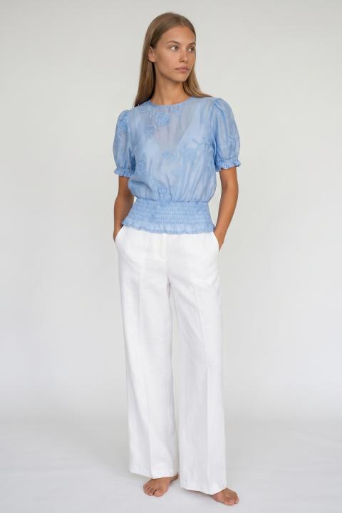 Blusa mezza manica palloncino ricamata cielo - Primavera Estate 2026 | Brend