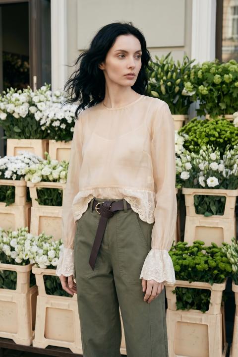 Blusa crop balza pizzo natural/beige - Primavera Estate 2026 | Brend