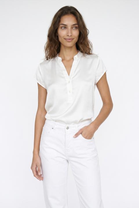 Blusa serafino raso bianco ottico - Primavera Estate 2026 | Brend