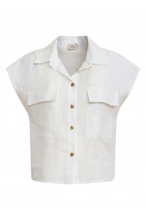 Camicia mezza manica lino bianco - Primavera Estate 2026 | Brend