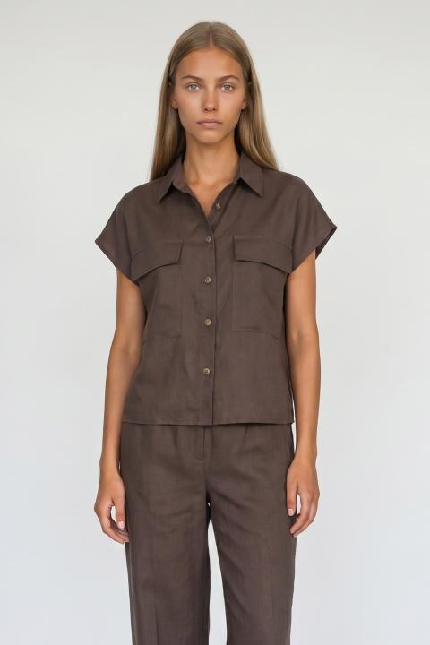 Camicia mezza manica lino moro - Primavera Estate 2026 | Brend