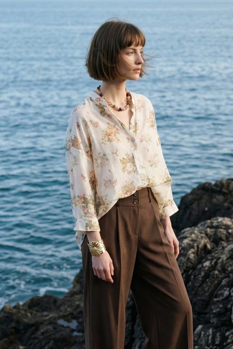 Camicia over coreana fantasia fiori arancio - Primavera Estate 2026 | Brend