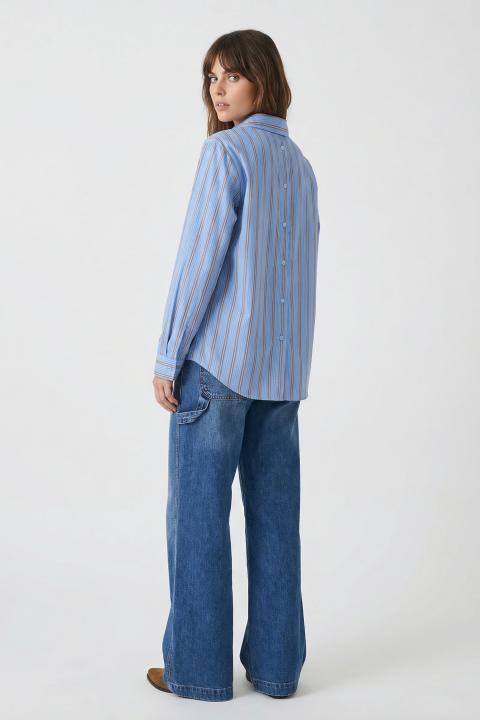 Camicia viscosa bottoni dietro azzurro/safari - Primavera Estate 2026 | Brend