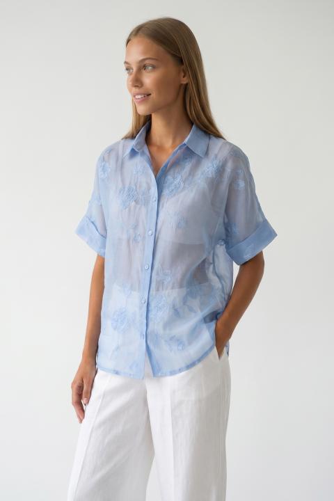 Camicia kimono ricamata cielo - Primavera Estate 2026 | Brend