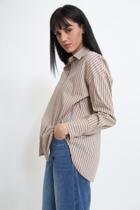 Camicia over rigata beige/jeans - Primavera Estate 2026 | Brend
