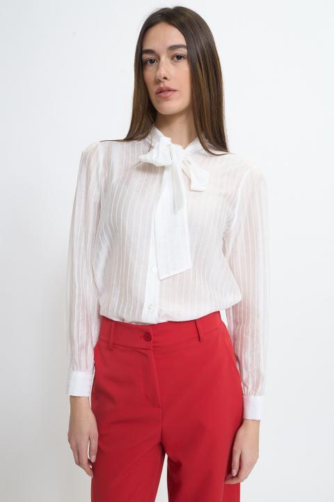 Camicia fiocco rigata bianco - Primavera Estate 2026 | Brend