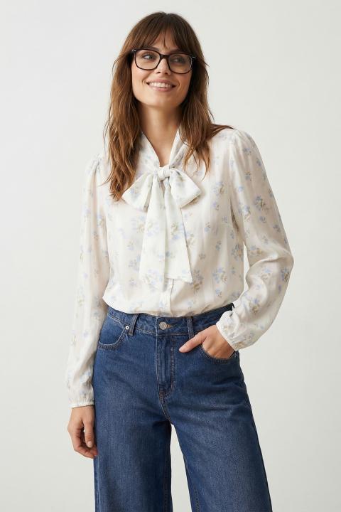 Camicia lyocell fiocco fantasia fiori cielo - Primavera Estate 2026 | Brend