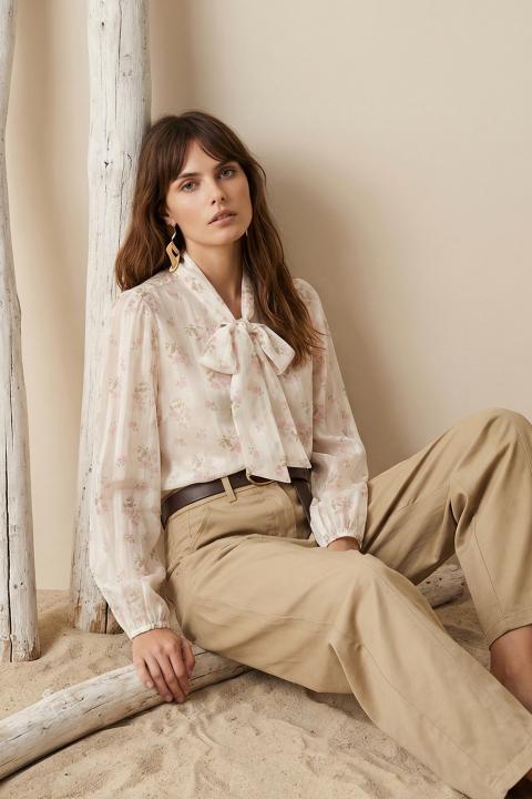 Camicia lyocell fiocco fantasia fiori rosa - Primavera Estate 2026 | Brend