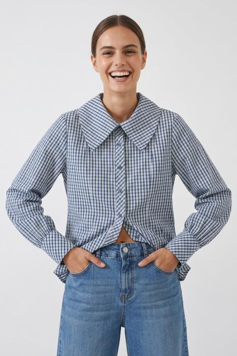 Camicia fantasia vichy blu - Primavera Estate 2026 | Brend