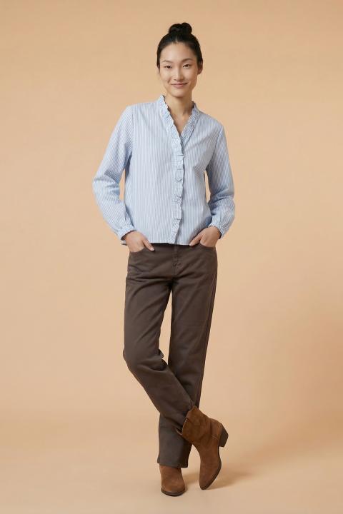 Camicia rouches rigata celeste - Primavera Estate 2026 | Brend