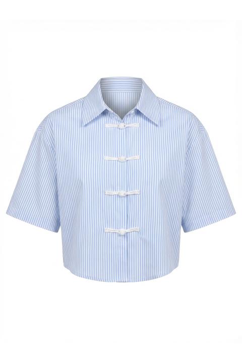 Camicia crop rigata alamari celeste/bianco - Primavera Estate 2026 | Brend