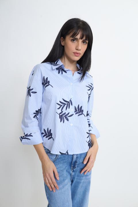 Camicia righe e ricami celeste - Primavera Estate 2026 | Brend