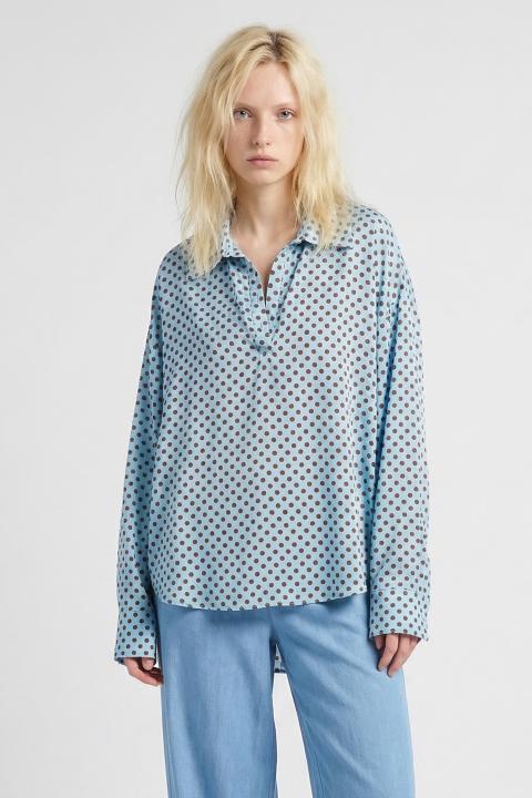 Camicia polo viscosa fantasia celeste/moro - Primavera Estate 2026 | Brend