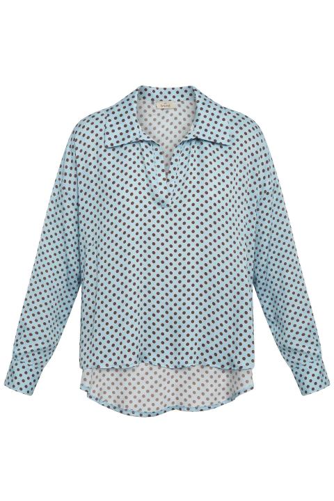 Camicia polo viscosa fantasia celeste/moro - Primavera Estate 2026 | Brend
