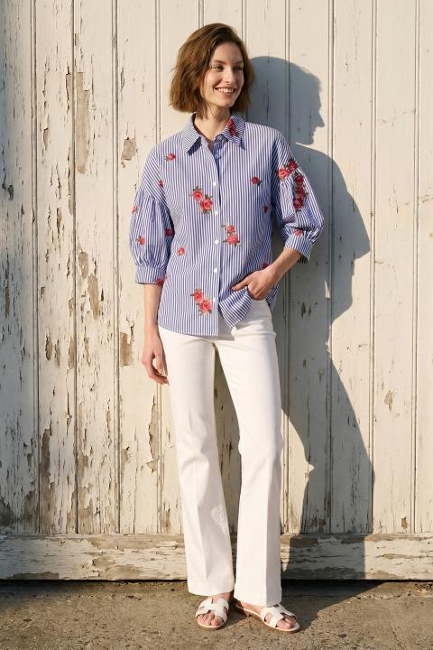 Camicia manica palloncino ricamo celeste - Primavera Estate 2026 | Brend
