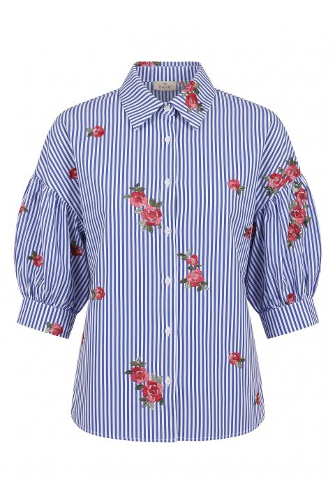 Camicia manica palloncino ricamo celeste - Primavera Estate 2026 | Brend