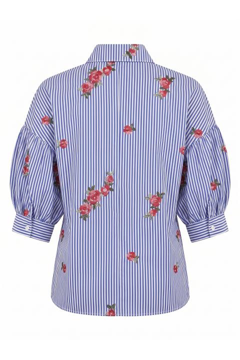 Camicia manica palloncino ricamo celeste - Primavera Estate 2026 | Brend