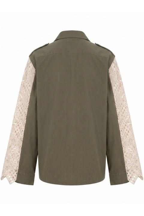 Camicia militare maniche crochet militare/ecrÙ - Primavera Estate 2026 | Brend