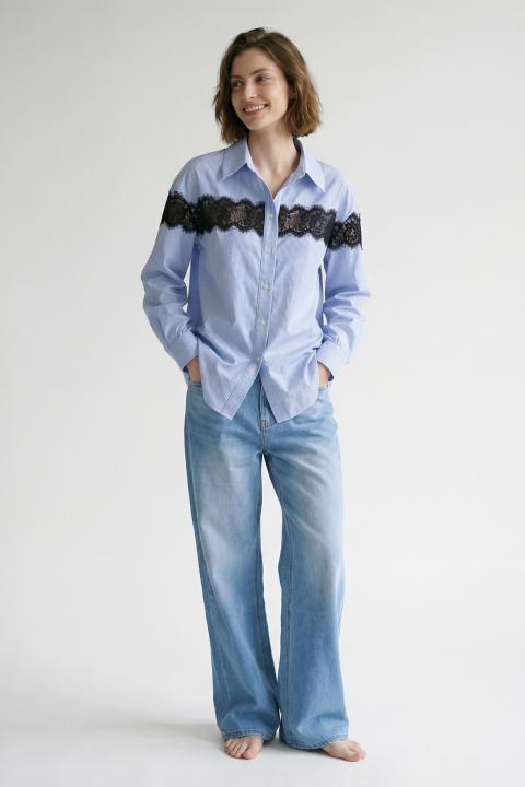 Camicia rigata fascia pizzo rigo celeste - Primavera Estate 2026 | Brend