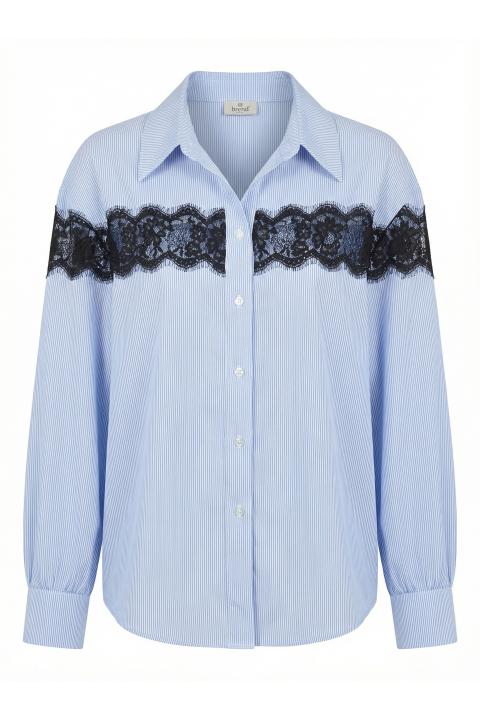 Camicia rigata fascia pizzo rigo celeste - Primavera Estate 2026 | Brend