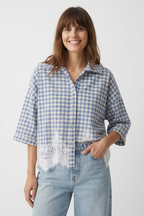 Camicia fondo pizzo vichy azzurro - Primavera Estate 2026 | Brend