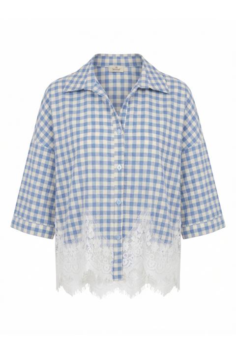 Camicia fondo pizzo vichy azzurro - Primavera Estate 2026 | Brend