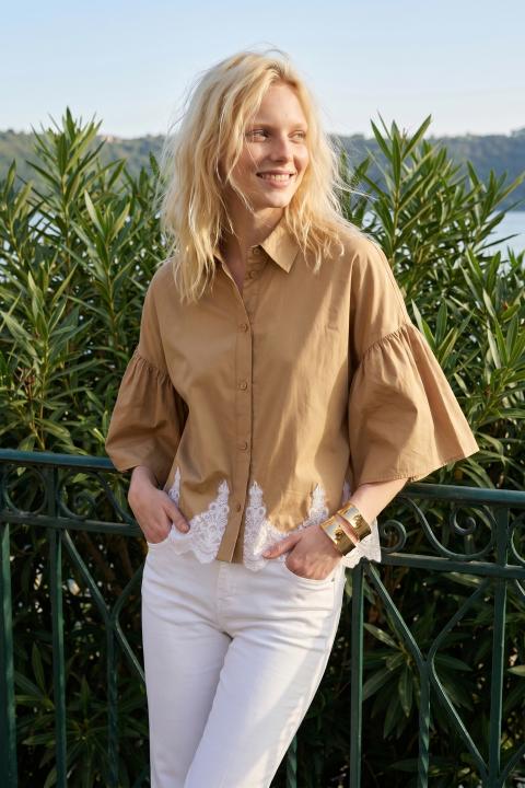 Camicia pizzo mezza manica tabacco - Primavera Estate 2026 | Brend