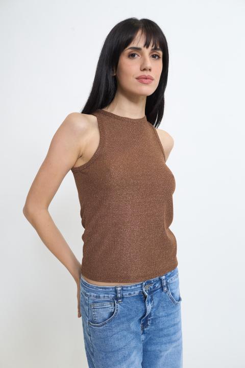 Canotta costine lurex cioccolato - Primavera Estate 2026 | Brend