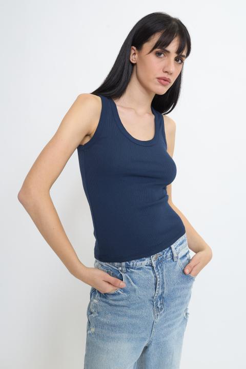 Canotta girocollo costine blu - Primavera Estate 2026 | Brend