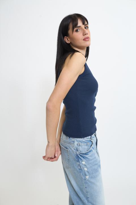 Canotta girocollo costine blu - Primavera Estate 2026 | Brend