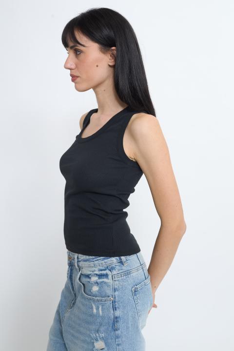 Canotta girocollo costine nero - Primavera Estate 2026 | Brend