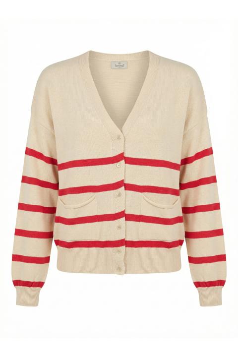 Cardigan scollo V righe crema/rosso - Primavera Estate 2026 | Brend