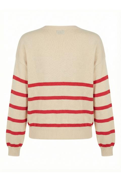 Cardigan scollo V righe crema/rosso - Primavera Estate 2026 | Brend