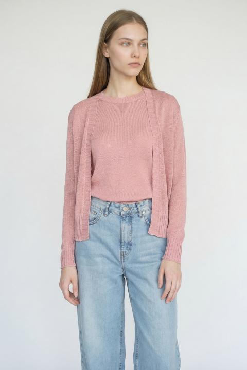 Cardigan aperto lurex rosa - Primavera Estate 2026 | Brend