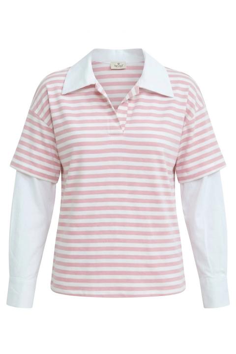 Maglia felpina rigata con colletto rigo rosa - Primavera Estate 2026 | Brend