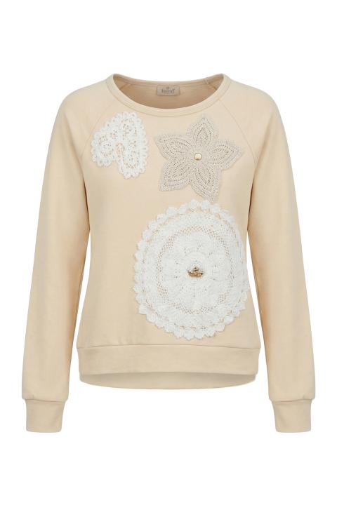 Felpa crochet applicati strass nocciola - Primavera Estate 2026 | Brend