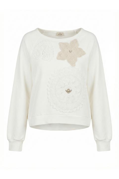 Felpa crochet applicati strass panna - Primavera Estate 2026 | Brend