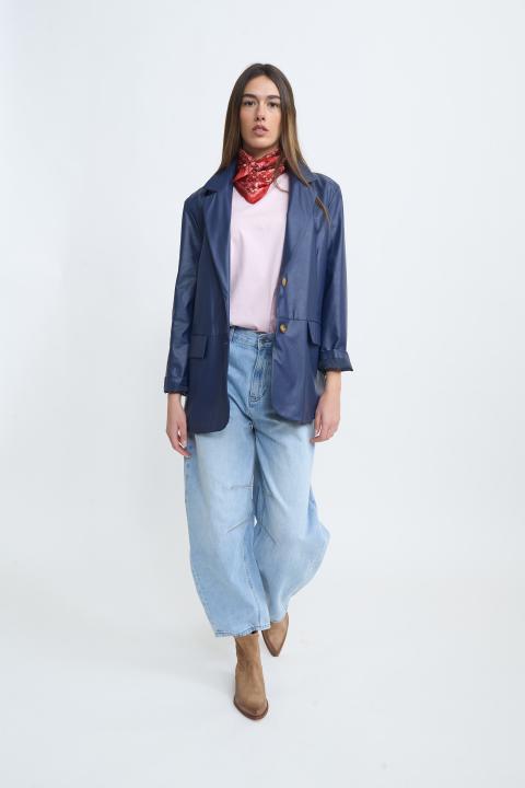 Giacca over effetto pelle blu - Primavera Estate 2026 | Brend