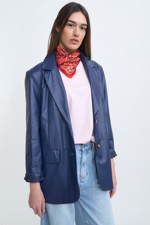 Giacca over effetto pelle blu - Primavera Estate 2026 | Brend