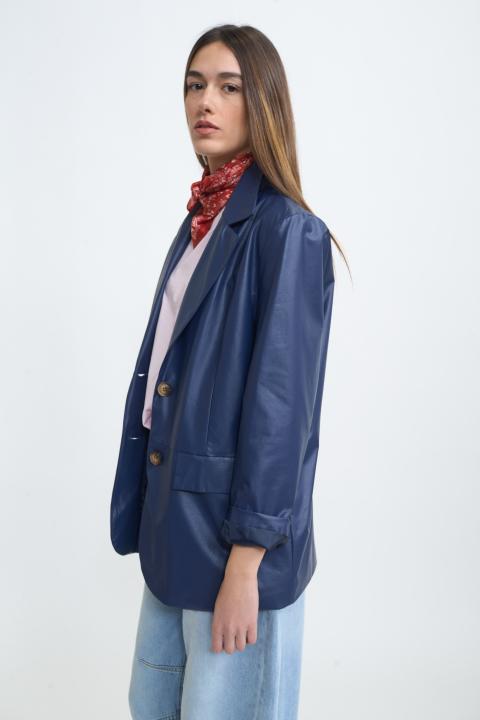 Giacca over effetto pelle blu - Primavera Estate 2026 | Brend