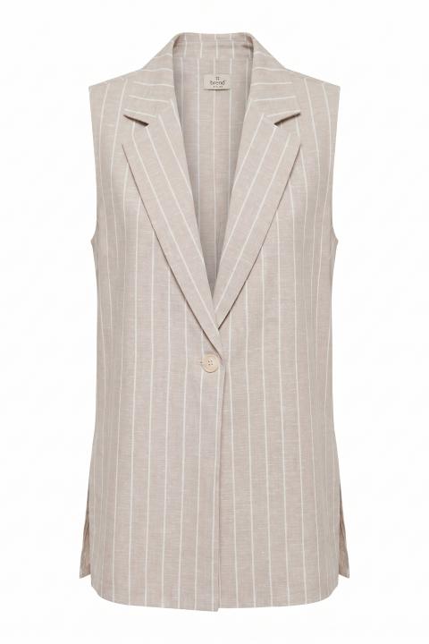 Gilet gessato spacchi laterali gessato beige - Primavera Estate 2026 | Brend