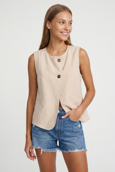 Gilet asimmetrico bottoni laterali beige - Primavera Estate 2026 | Brend